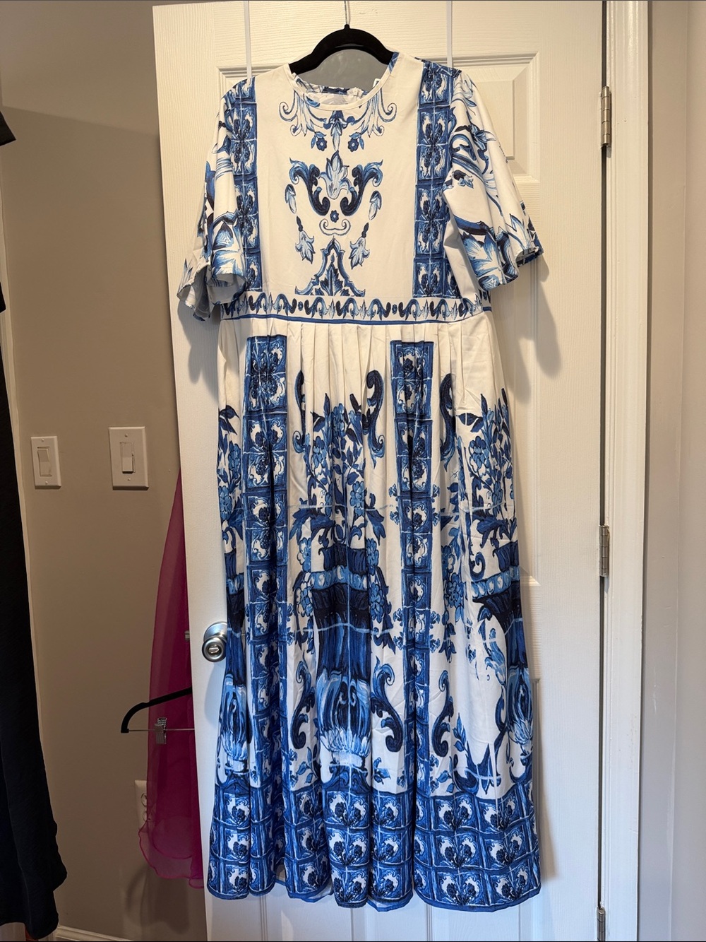White and Blue Floral Maxi Dress
